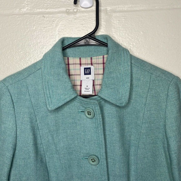 GAP Womens Sz 6 Blue Lined Button Down Wool Blend Coat Jacket Blazer - Picture 2 of 12